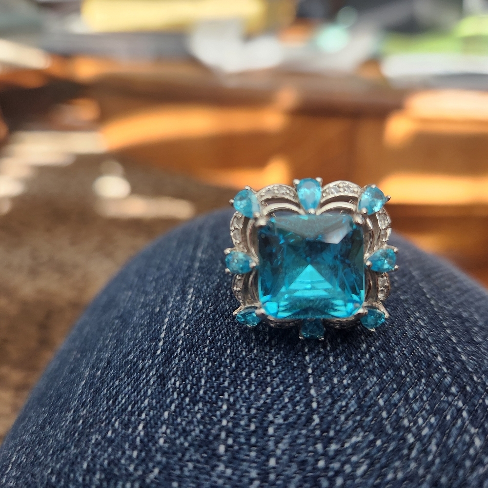 Aquamarine Ring, Sterling Silver Ring for Women, Boho Ring with Stone Blue Gemst - Picture 6 of 7